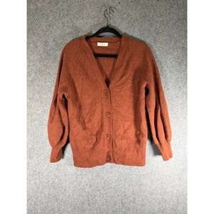 BABATON Brown Ribbed‎ Knit V Neck Cardigan Sweater Puff Sleeve Women's Size XXS